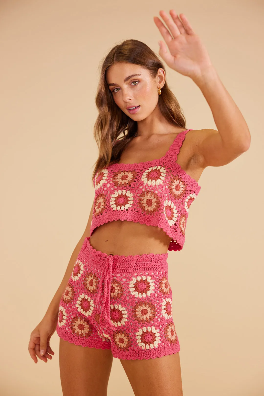 Harlow Crochet Crop Top Pink