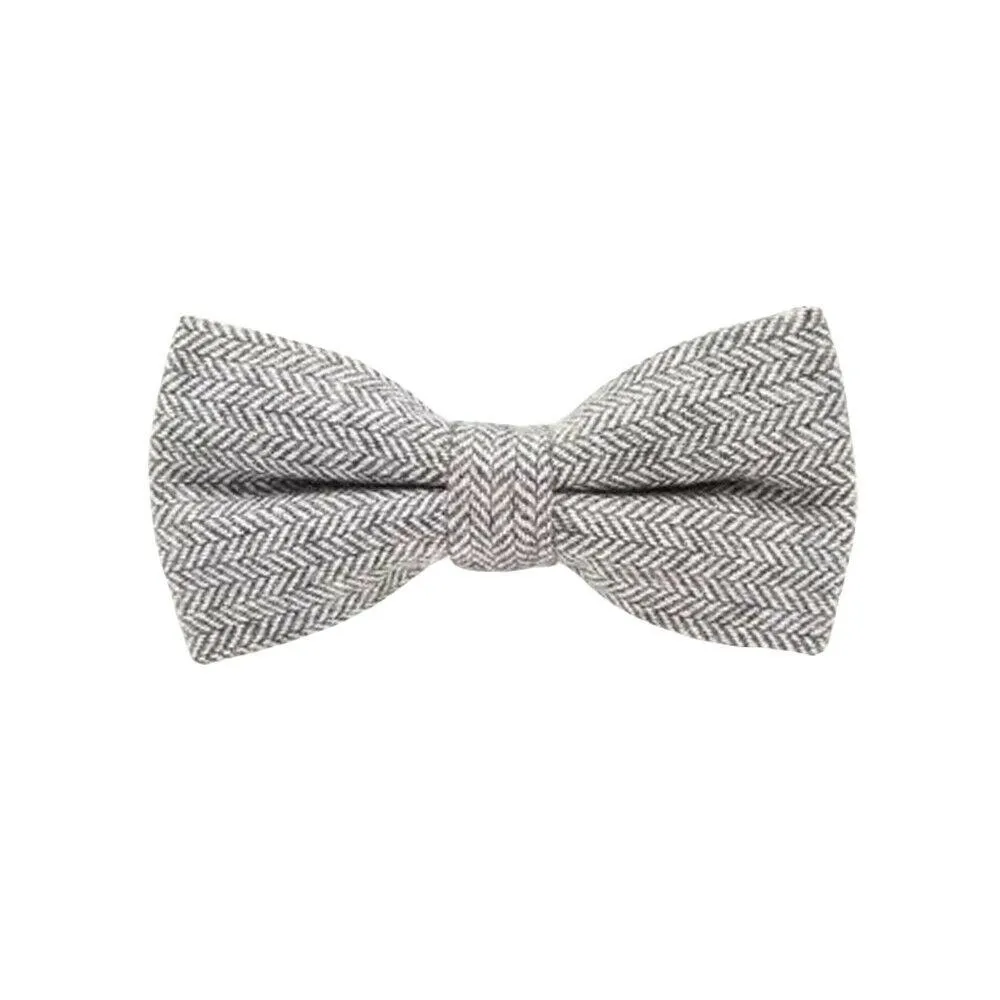Herringbone Wool Bow Tie Pre-tied
