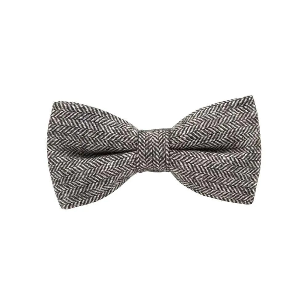 Herringbone Wool Bow Tie Pre-tied