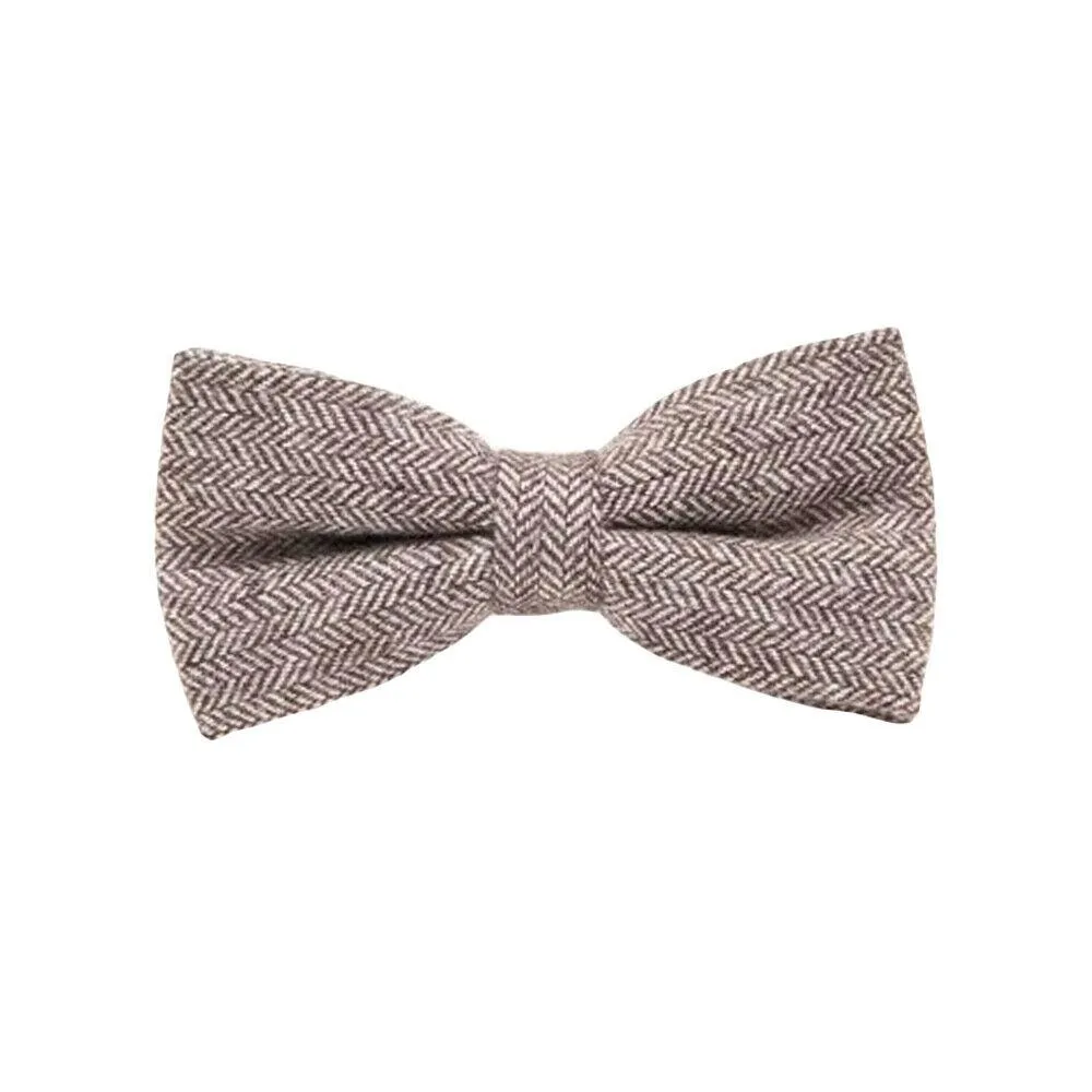 Herringbone Wool Bow Tie Pre-tied