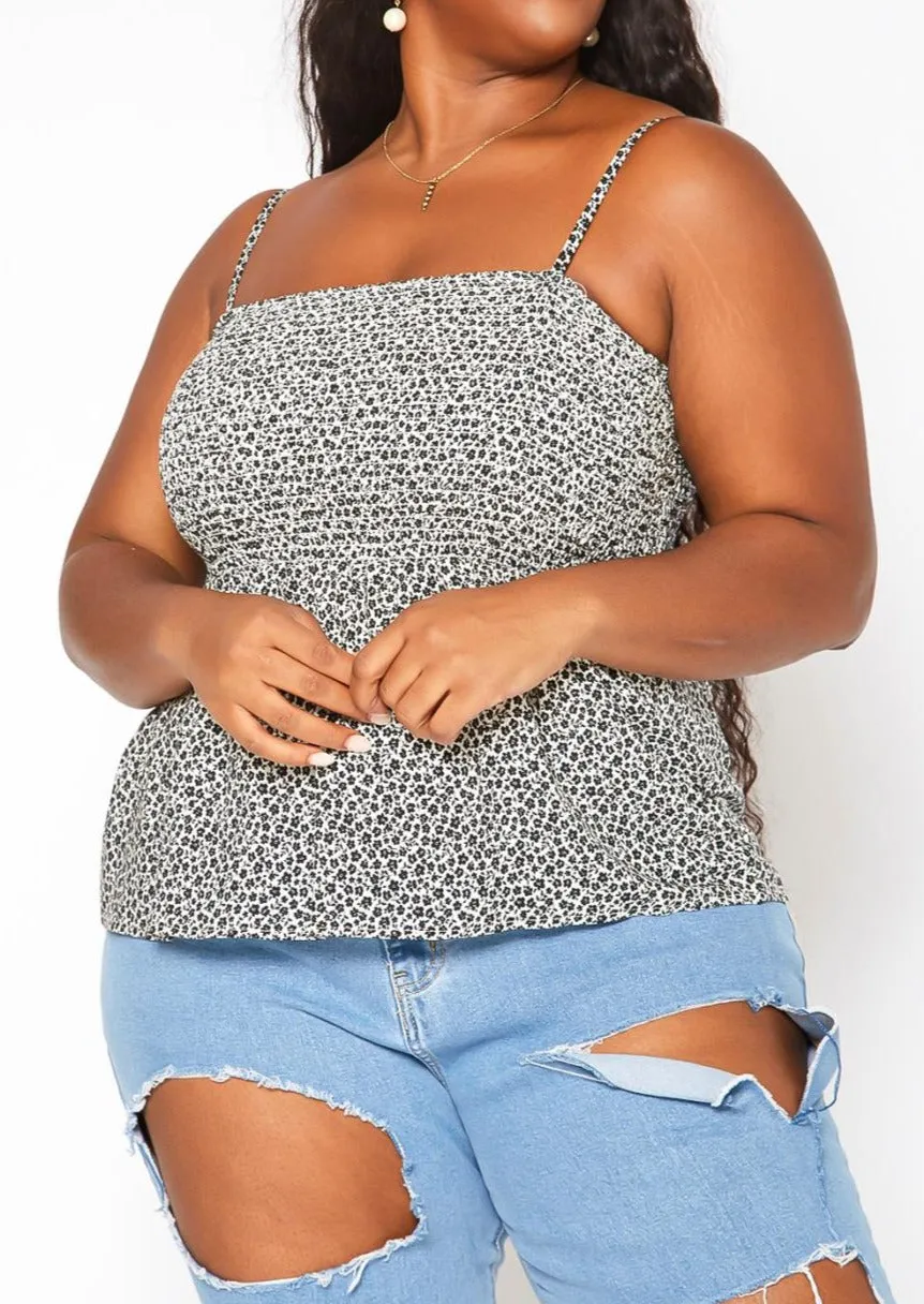 Hi Curvy Plus Size Women Dainty Floral Print Smocked Cami Top