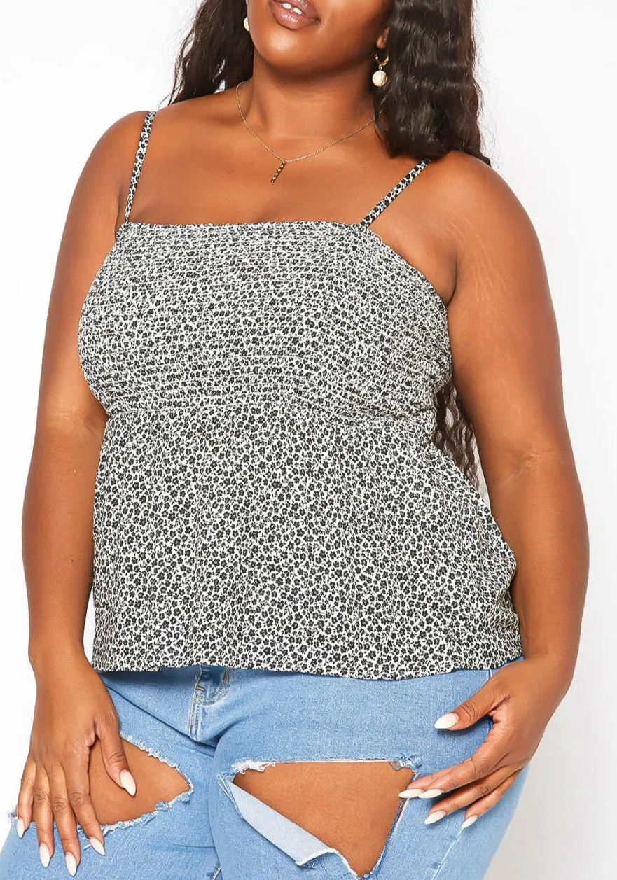 Hi Curvy Plus Size Women Dainty Floral Print Smocked Cami Top