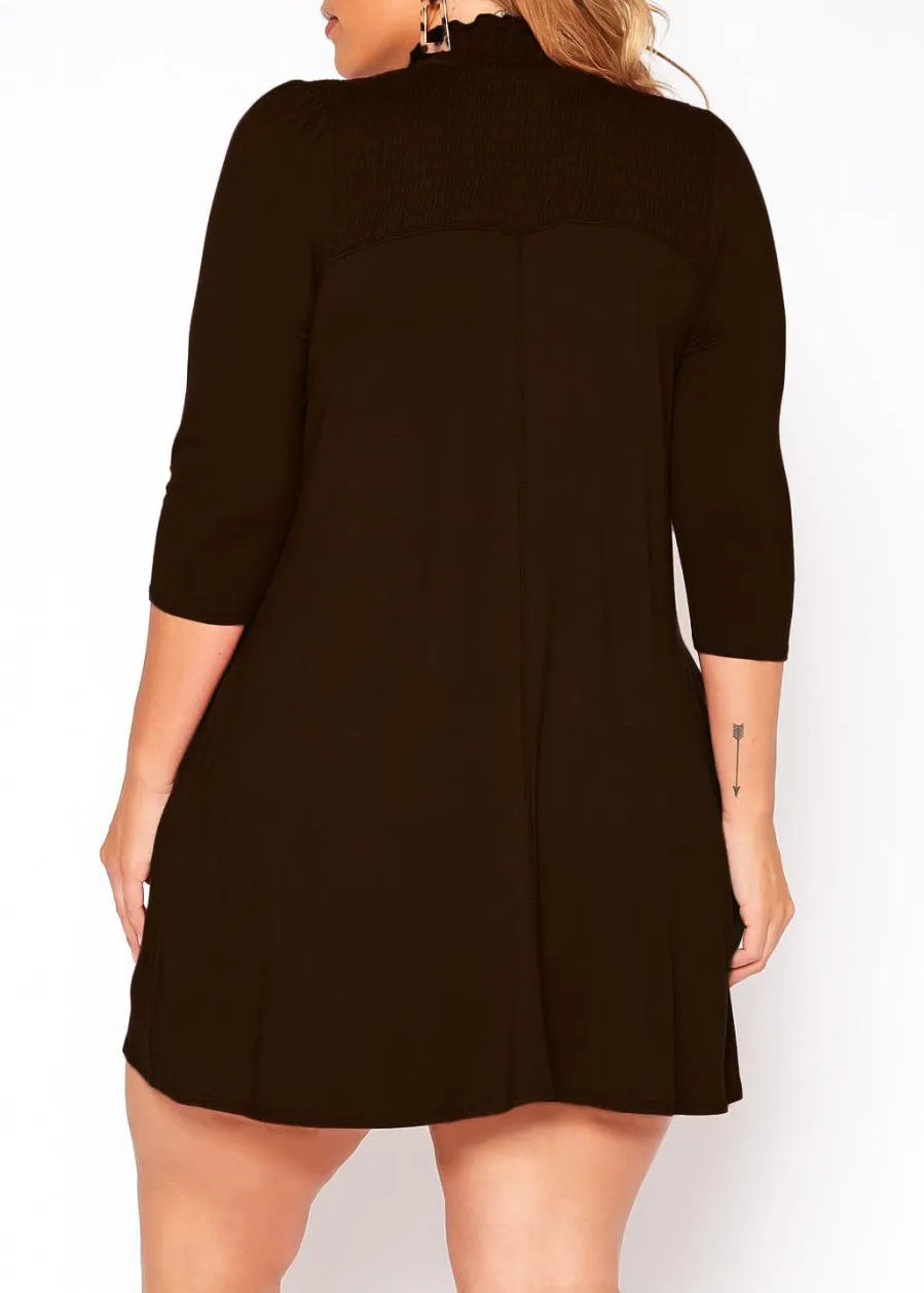 HI Curvy Plus Size Women Smocked Detail Mock Neck Mini Dress