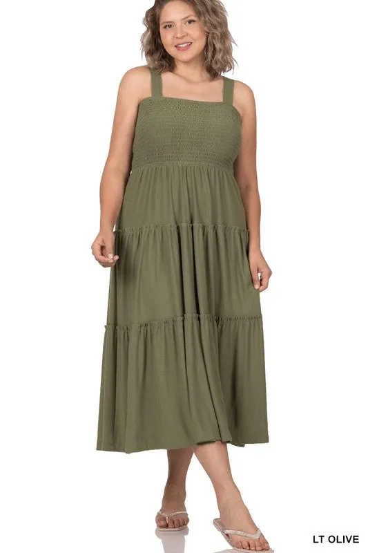 Hi Curvy Plus Size Women Smocked Tiered Midi Dress