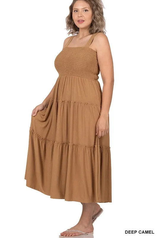 Hi Curvy Plus Size Women Smocked Tiered Midi Dress