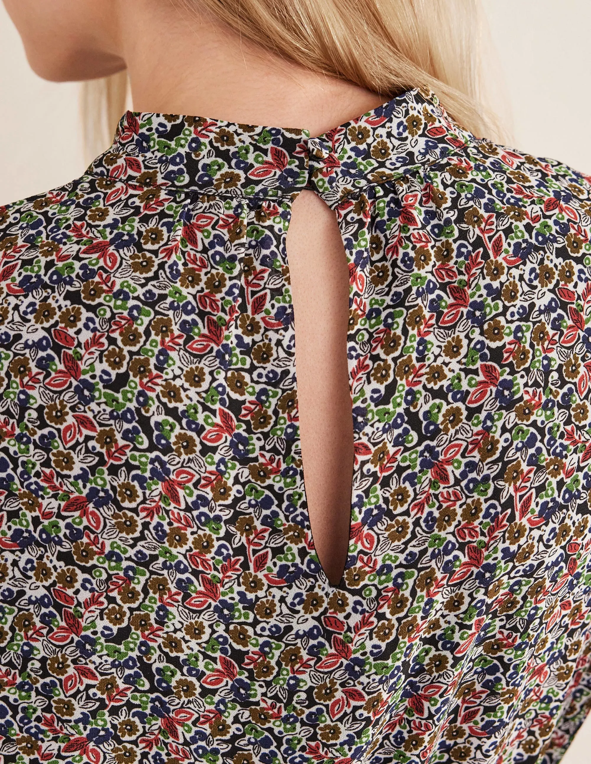 High Neck Flippy Mini Dress-Black, Petal Toile