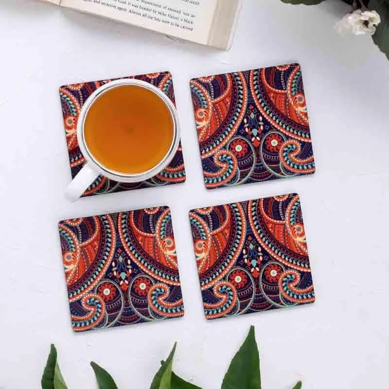 Illuminating Paisley Wooden Square Coaster - Set Of Four
