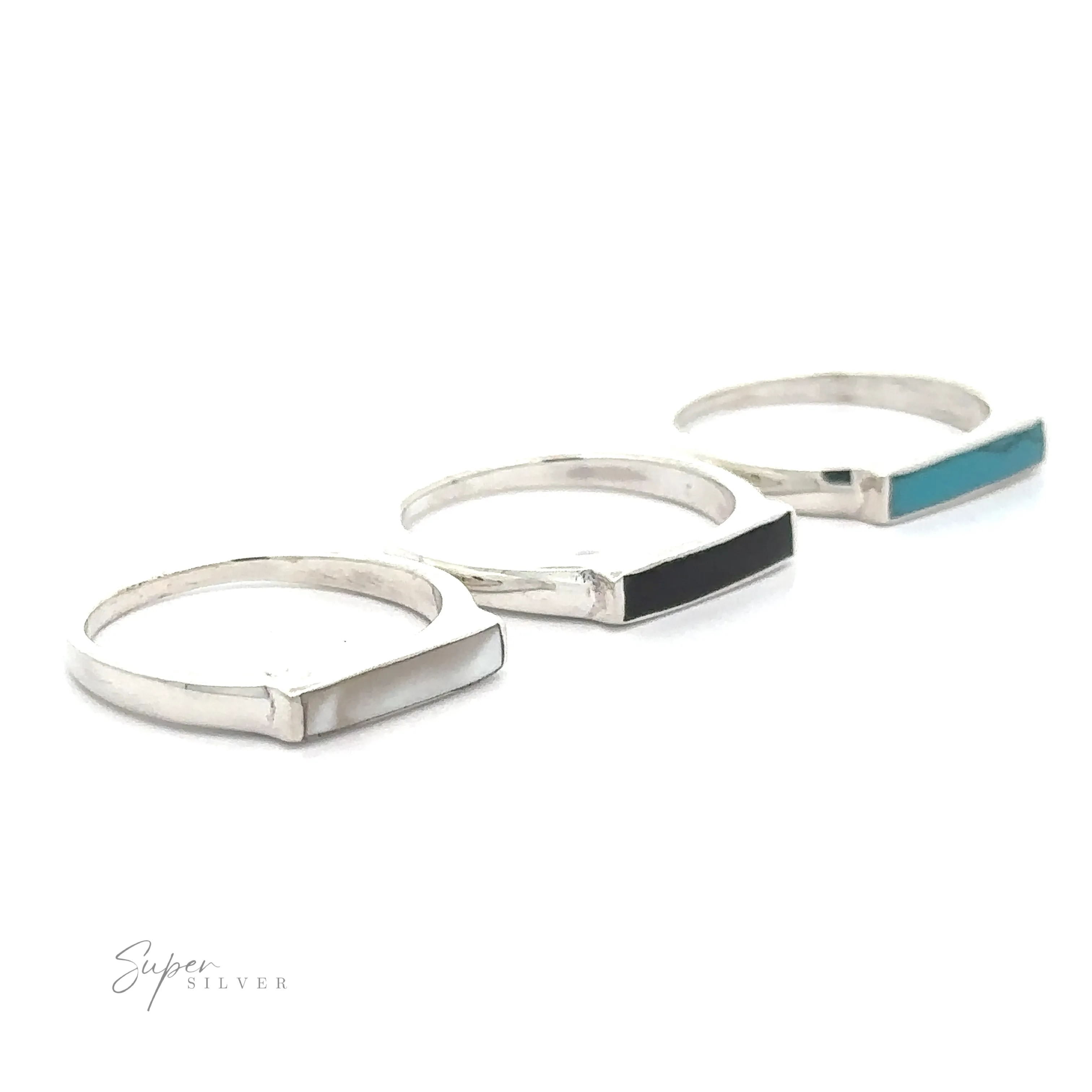 Inlay Stone Rectangle Signet Ring