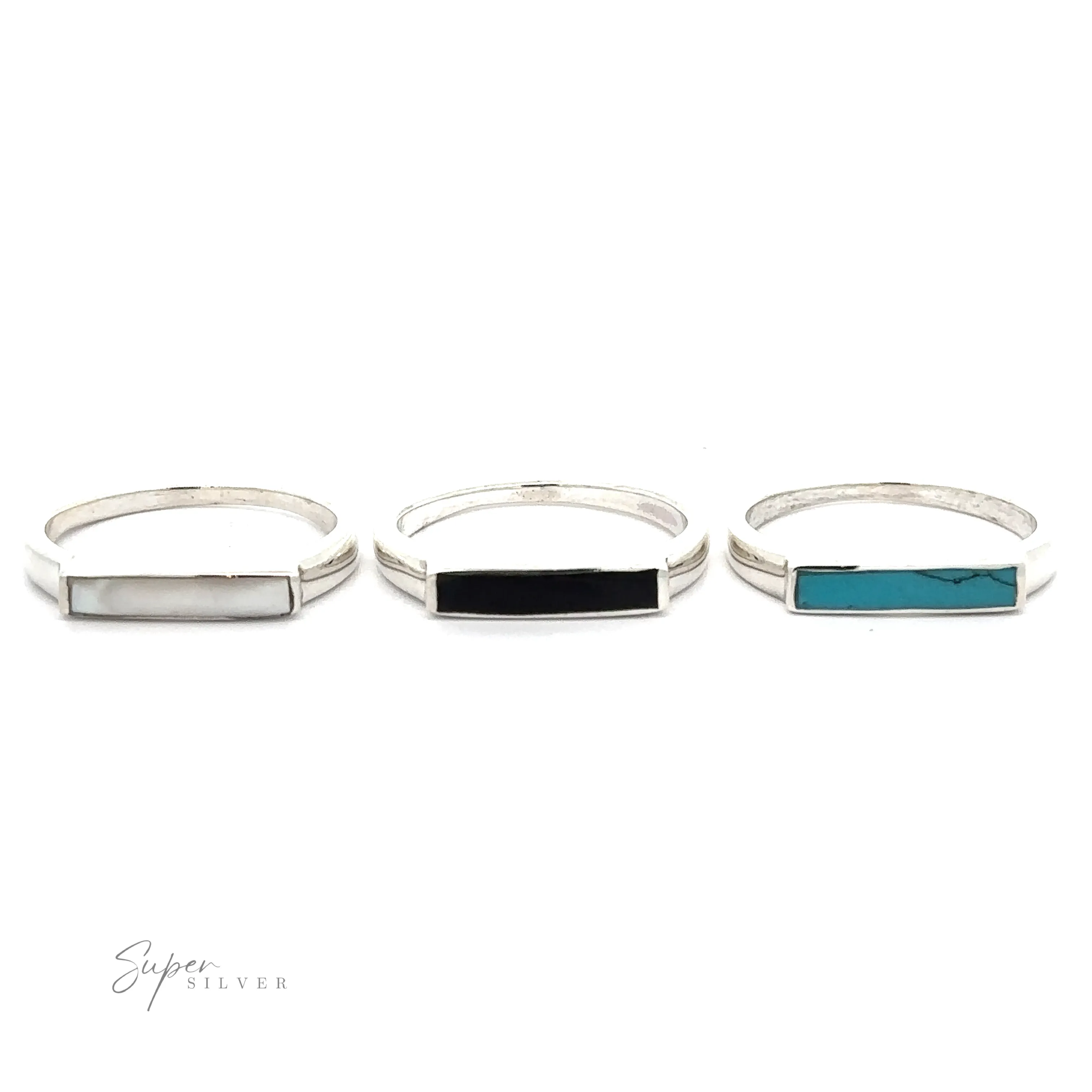 Inlay Stone Rectangle Signet Ring