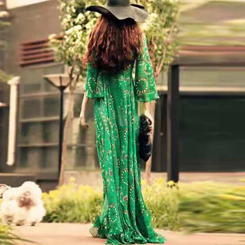 Ivyshape | Bohemian Floral Chiffon Maxi Dress for Women