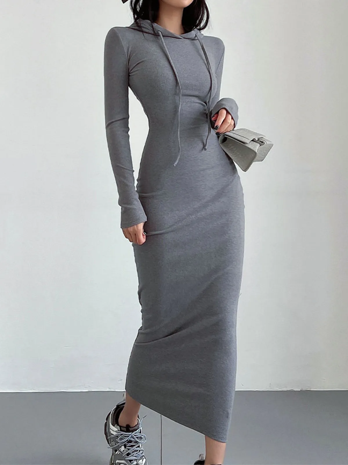 Ivyshape | Comfortable Women's Fall Dress With Hood and Kangaroo Pocket