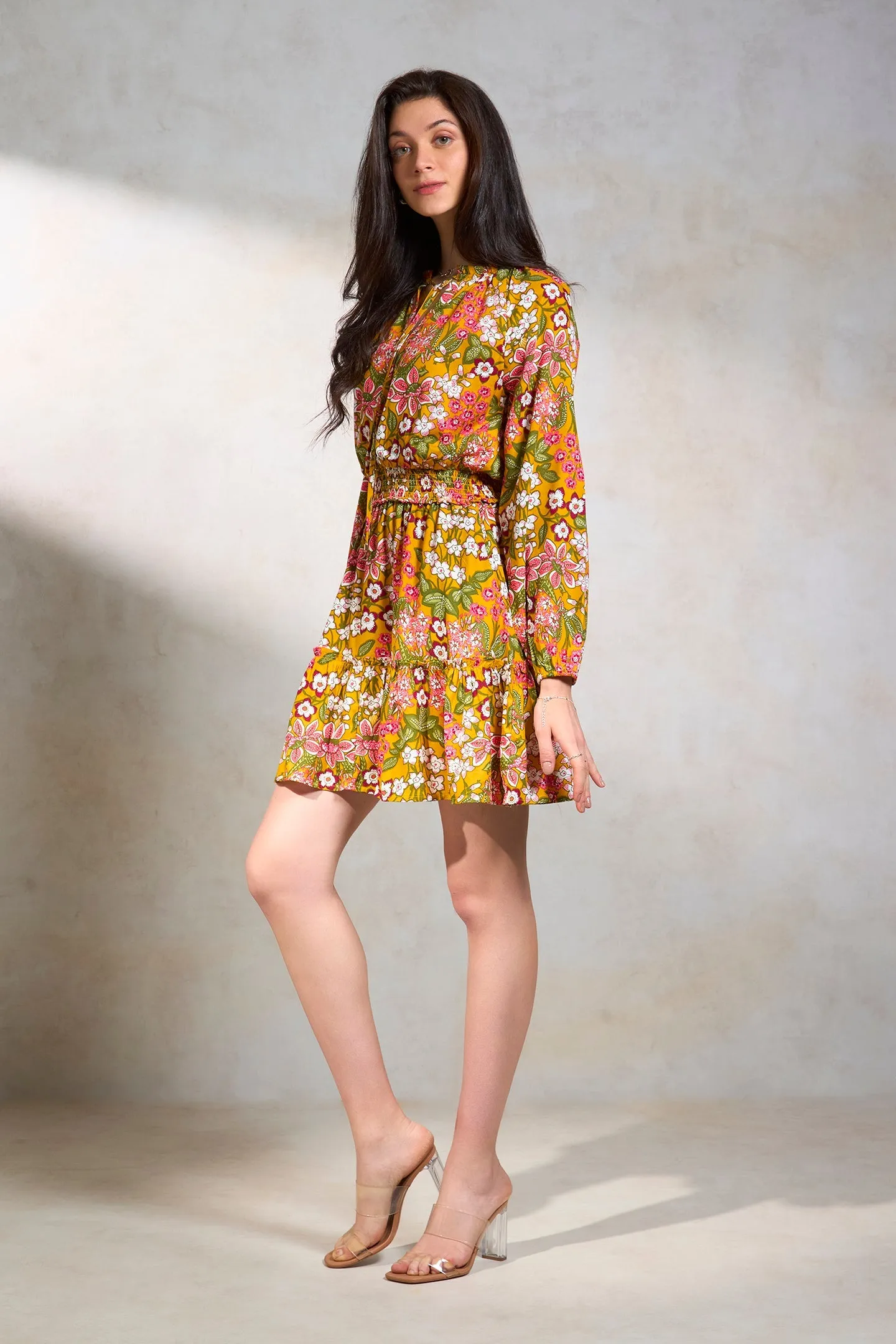 Juna|Smocked Floral Dress