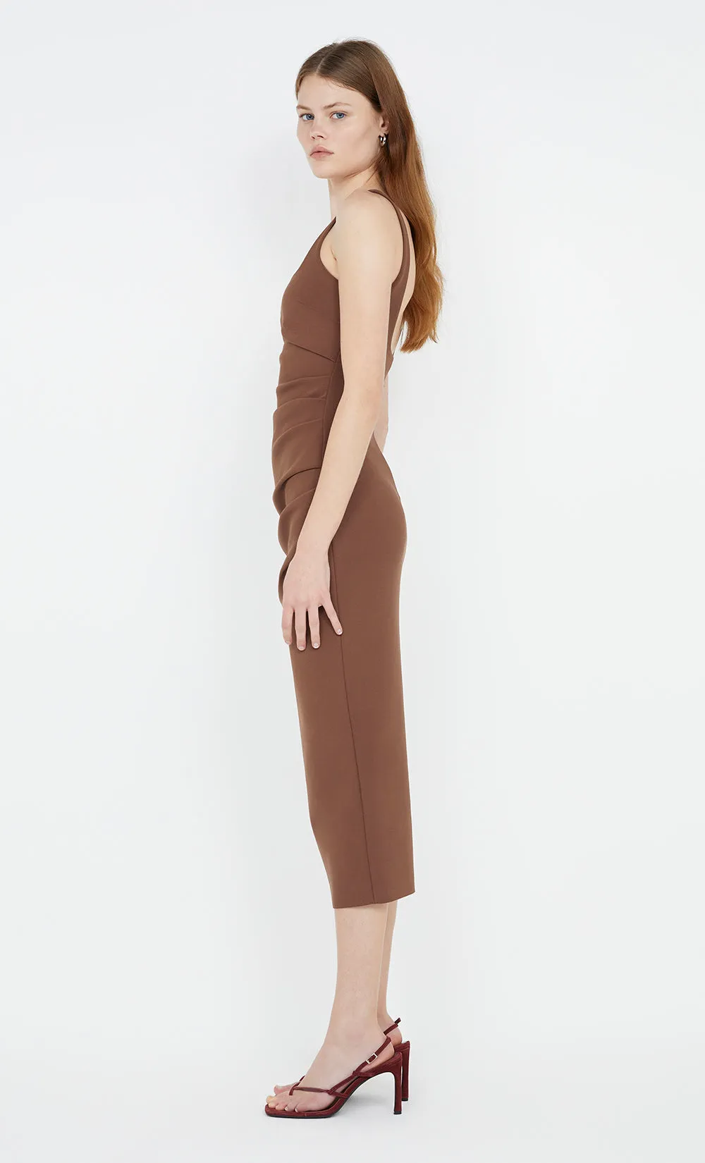 KARINA TUCK MIDI DRESS - CHOCOLATE