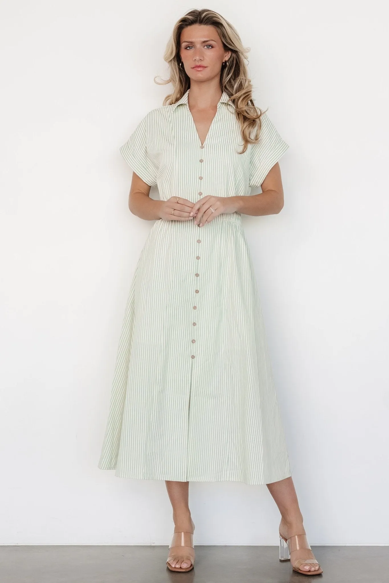 Larah Button Dress | Sage Stripe