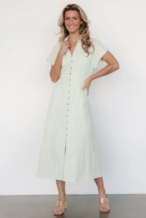 Larah Button Dress | Sage Stripe