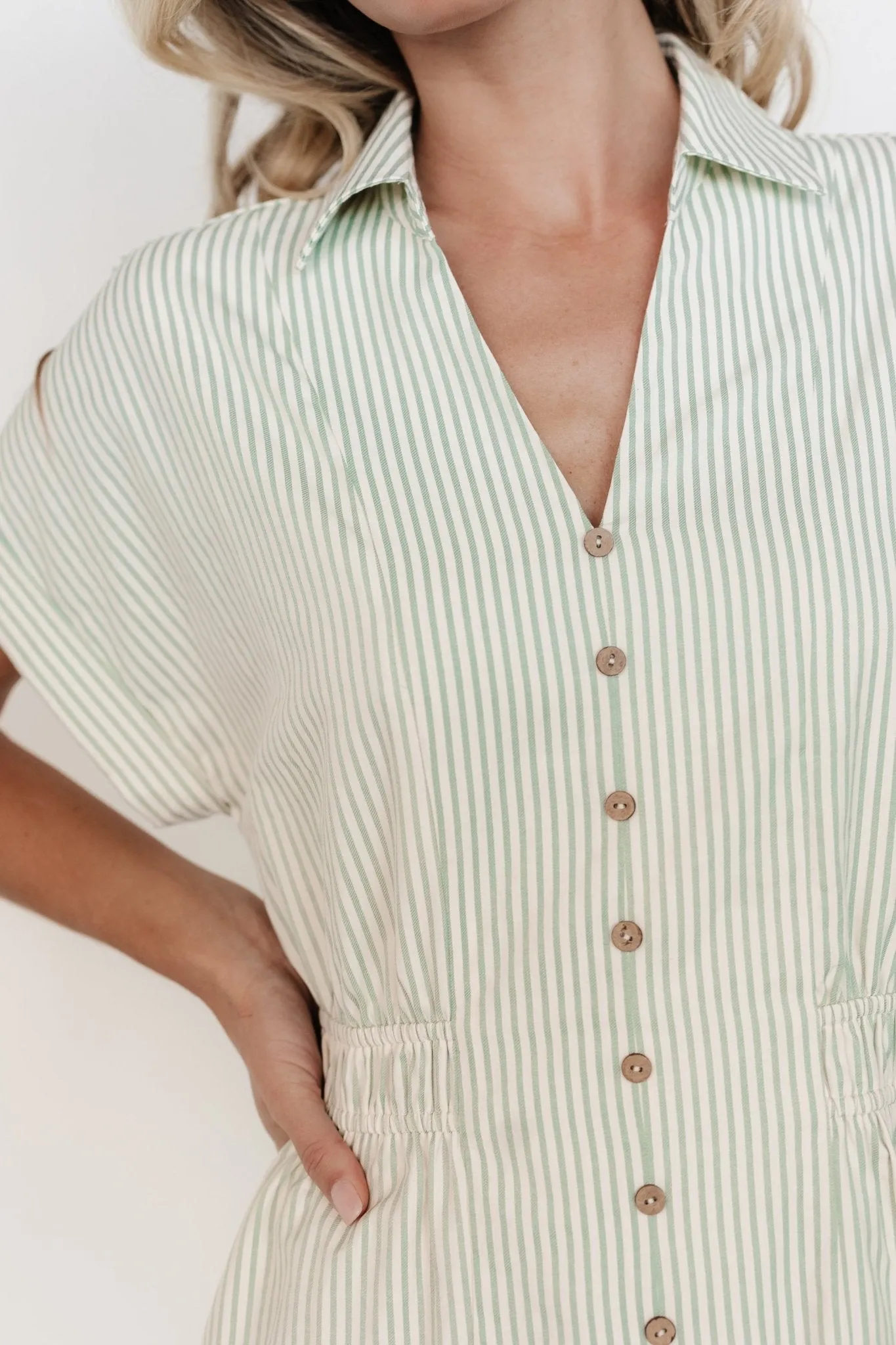 Larah Button Dress | Sage Stripe