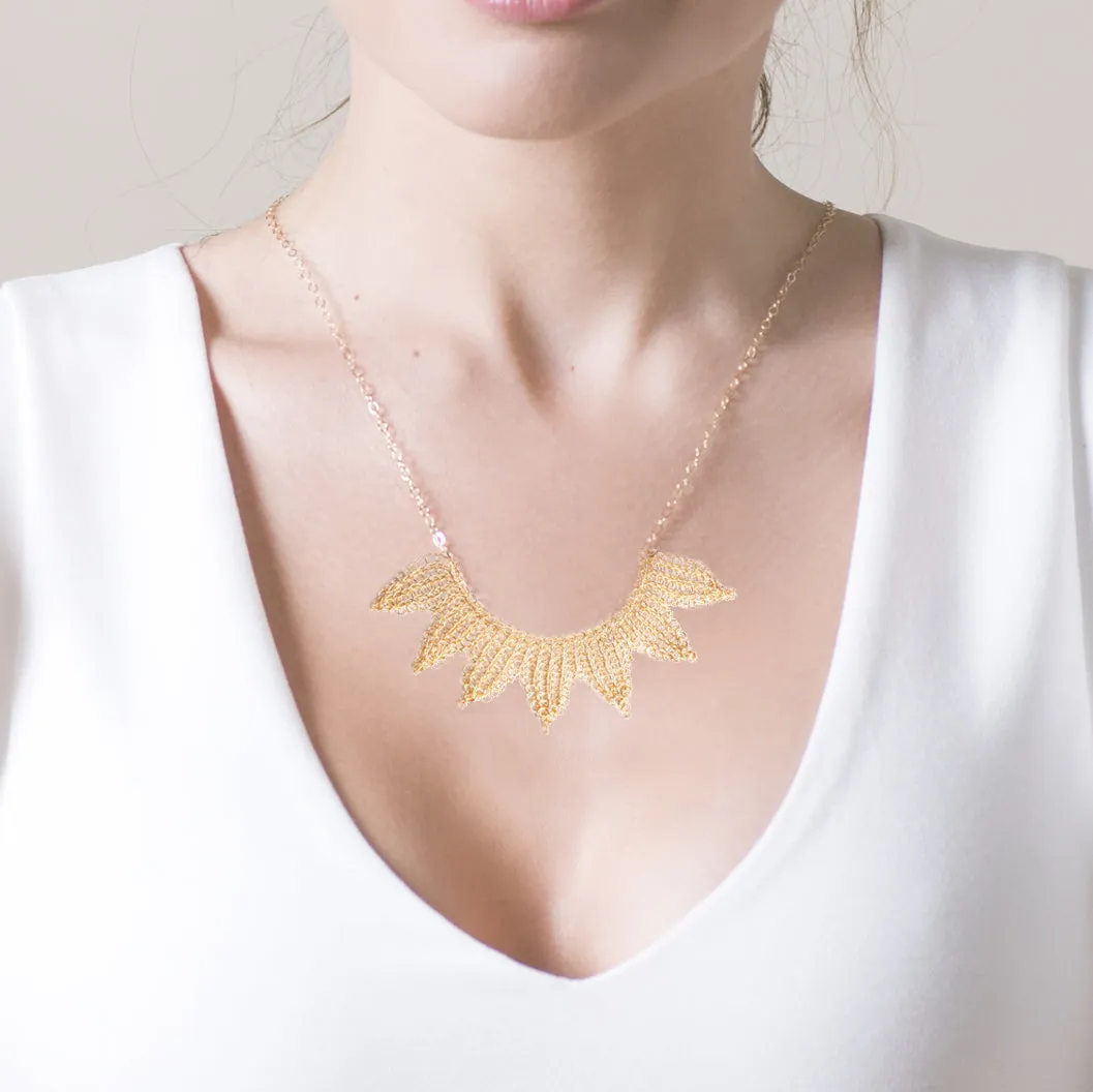 Large gold geometric statement SUN necklace for women, unique Bib necklace
