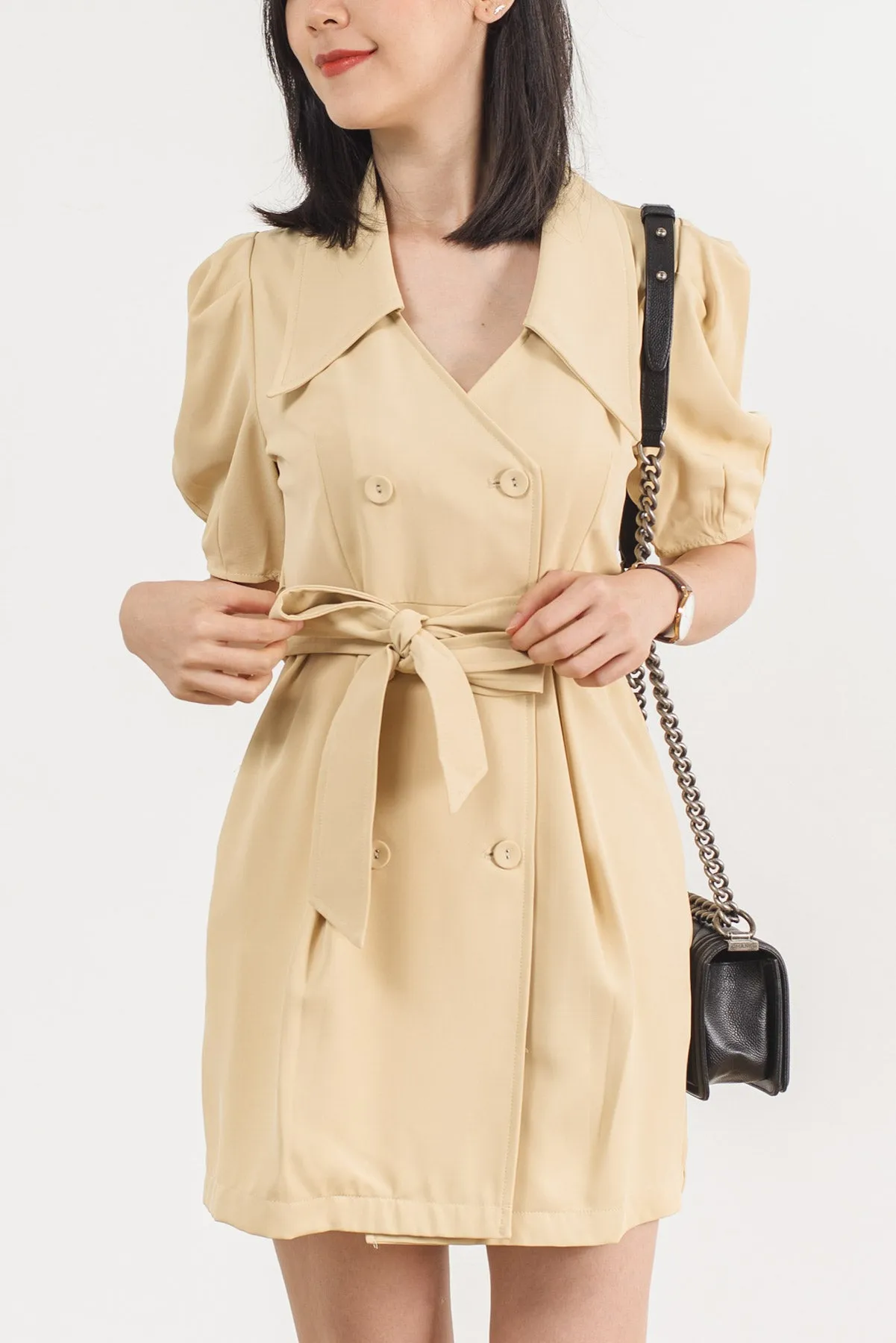Large Lapel Neck Belted Dress