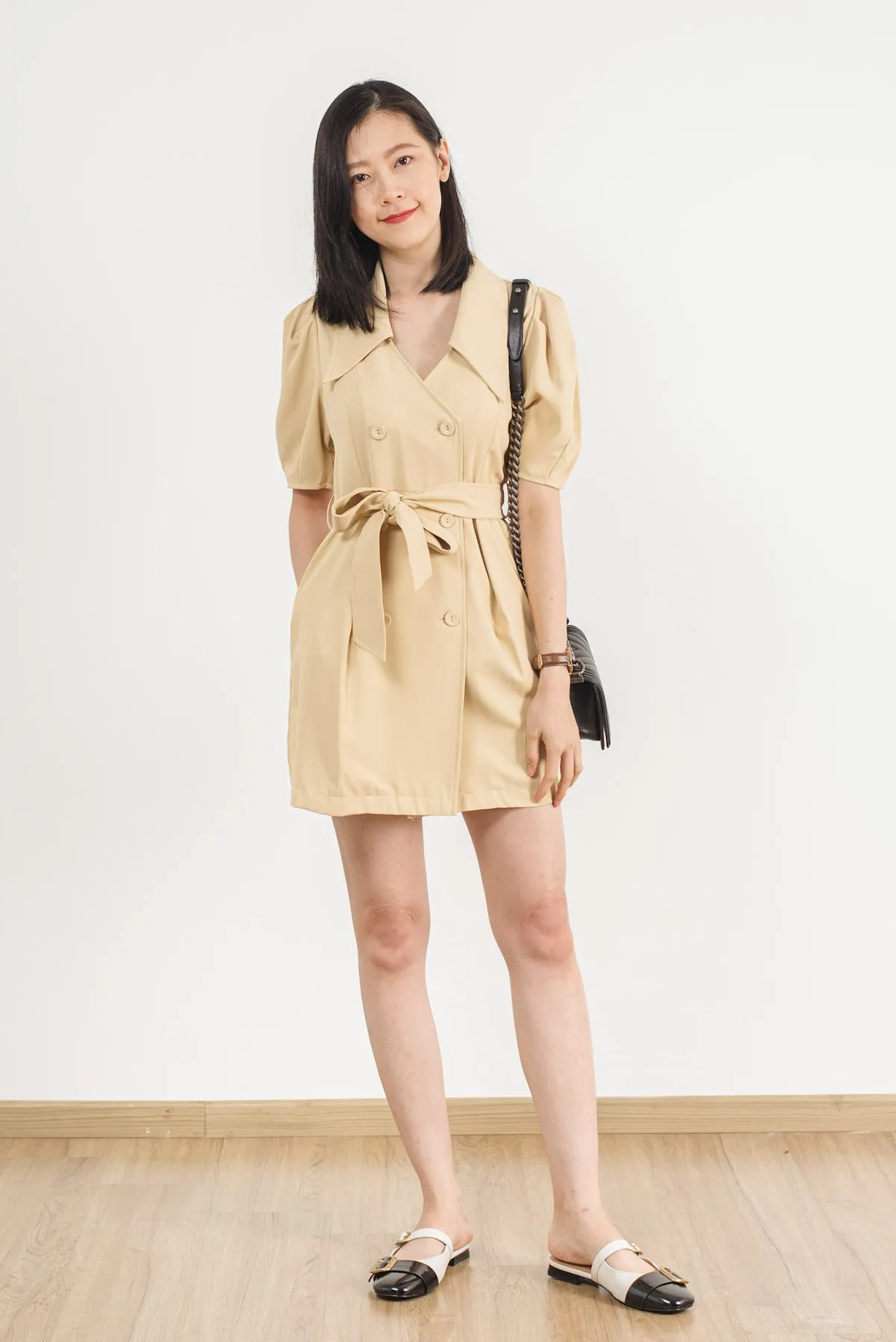 Large Lapel Neck Belted Dress