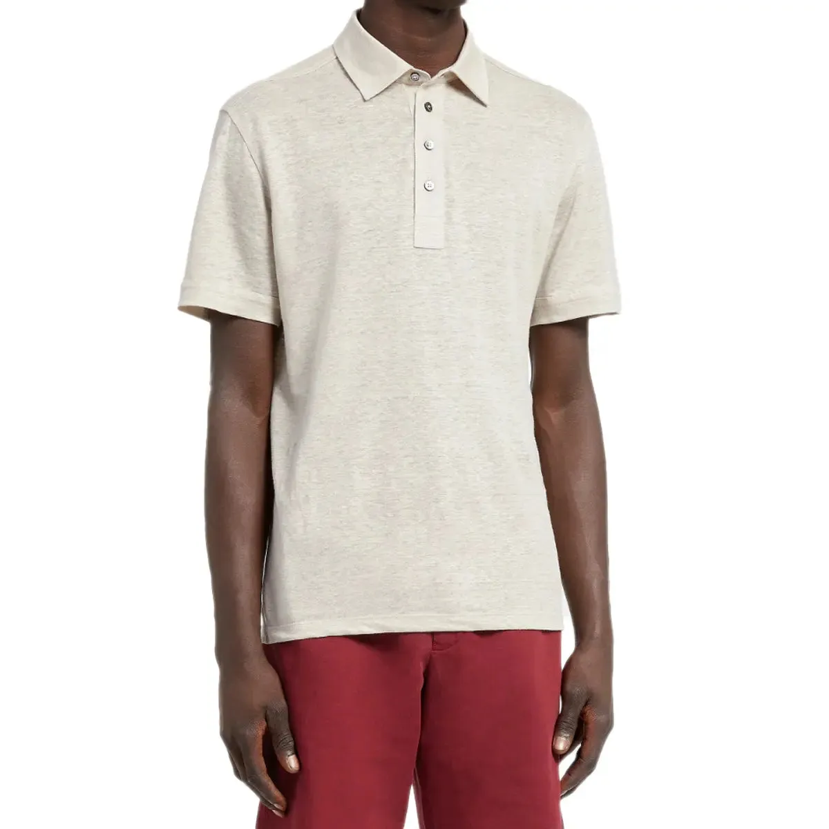 Light Beige Short Sleeve Linen Polo Shirt