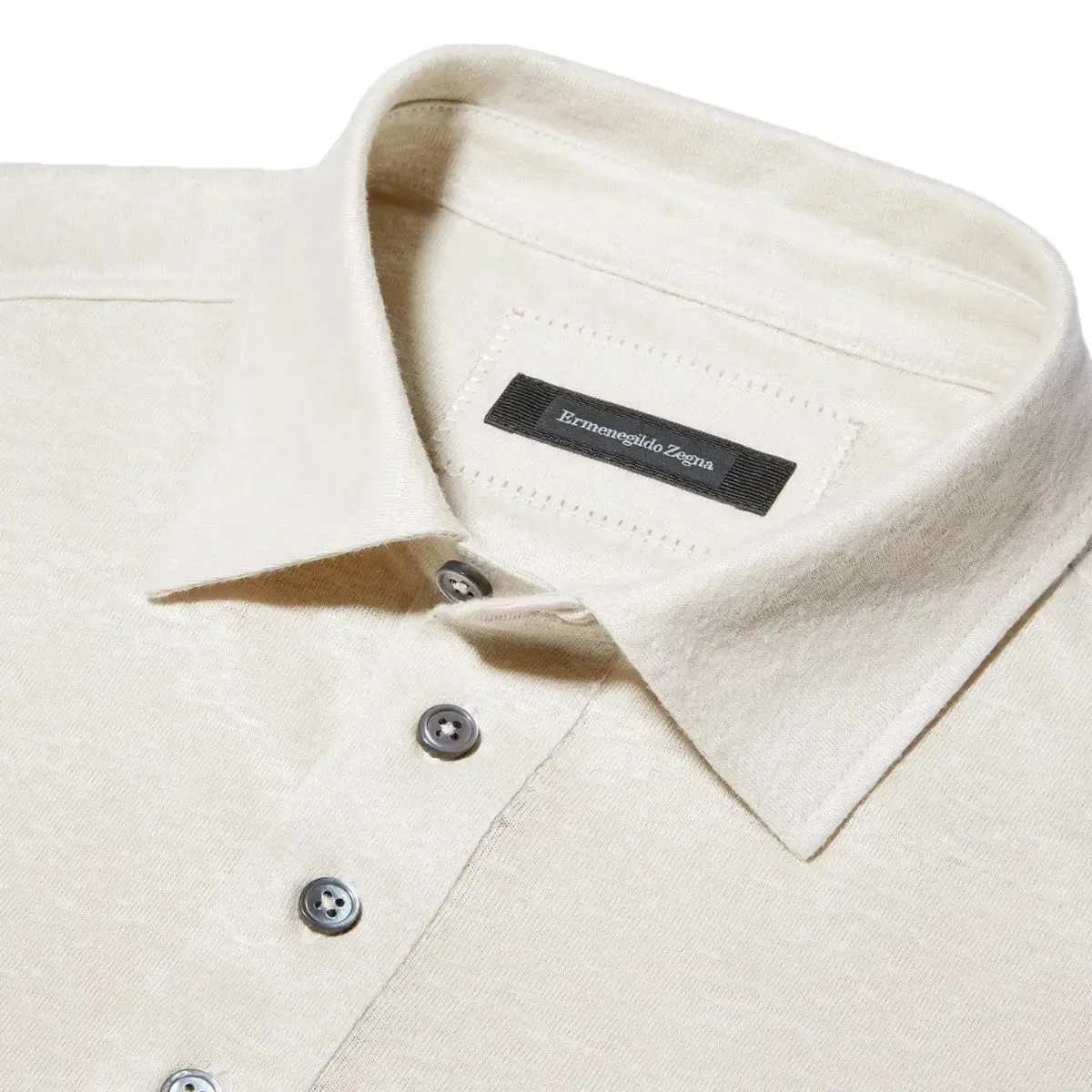 Light Beige Short Sleeve Linen Polo Shirt
