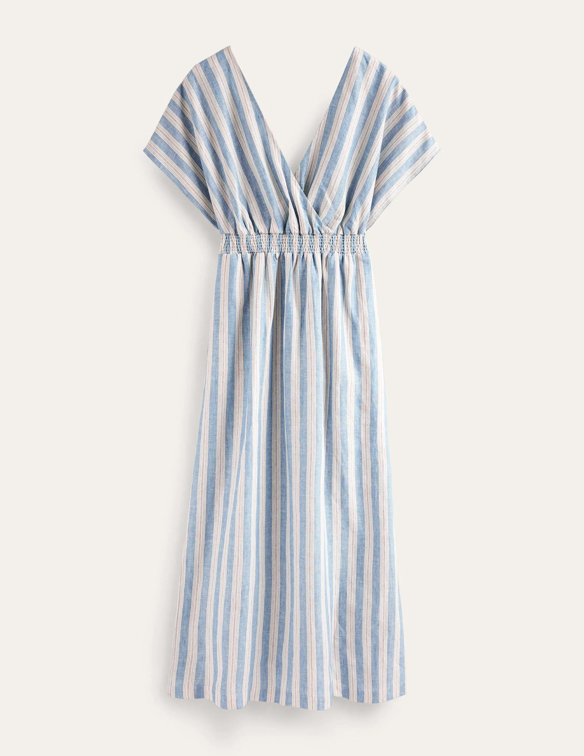 Linen Kaftan Maxi Dress-Porcelain Blue Lurex Stripe