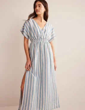 Linen Kaftan Maxi Dress-Porcelain Blue Lurex Stripe