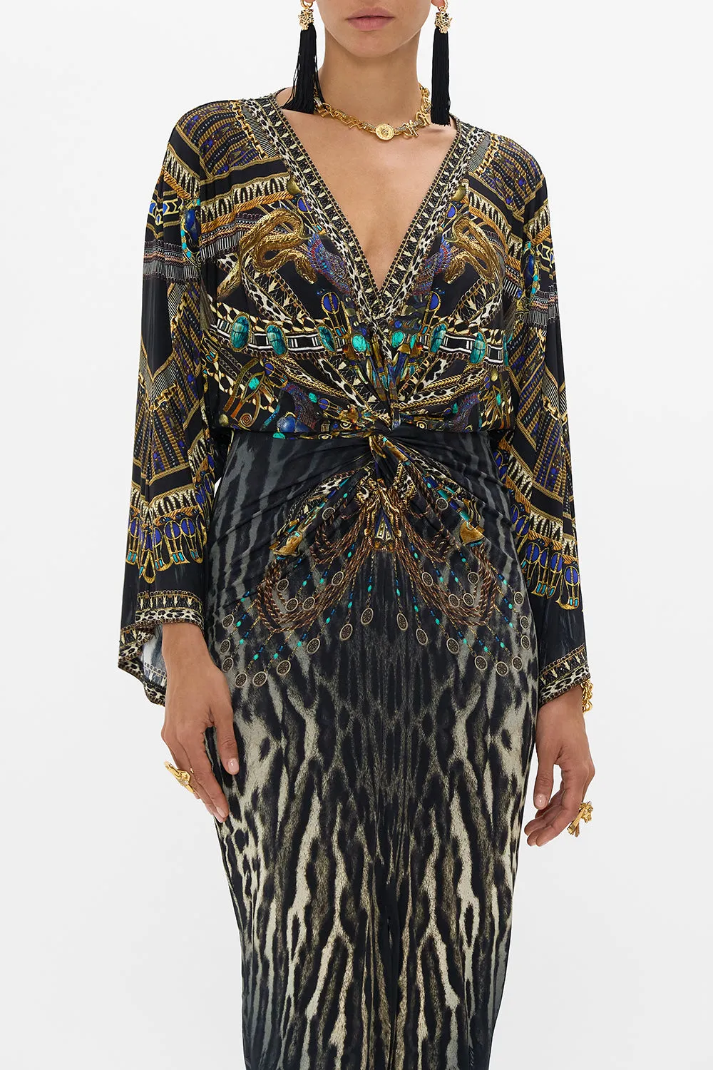 LONG SPLIT FRONT TWIST DRESS CAT WORSHIP