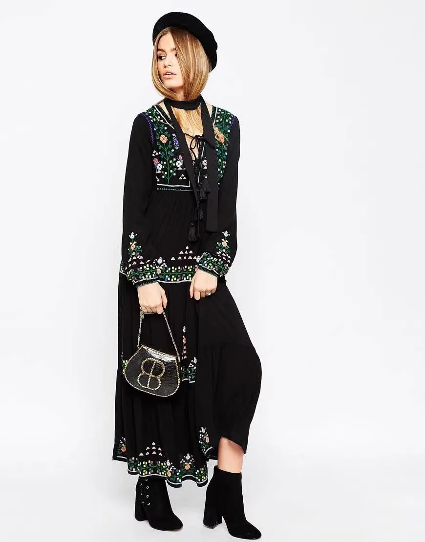 Luna Boho Embroidered Maxi Dress