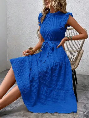 LUNE Frill Trim Ruffle Hem Belted Dress