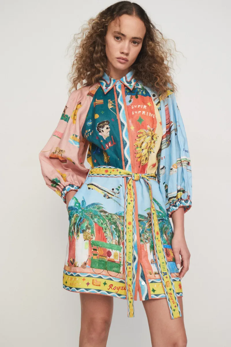 Magali Balloon Sleeve Patchwork Mini Dress