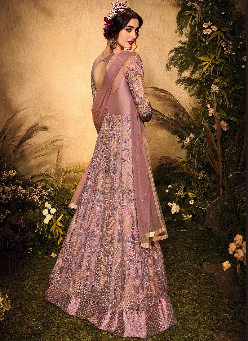 Mauve Multi Embroidered Designer Wedding Gown