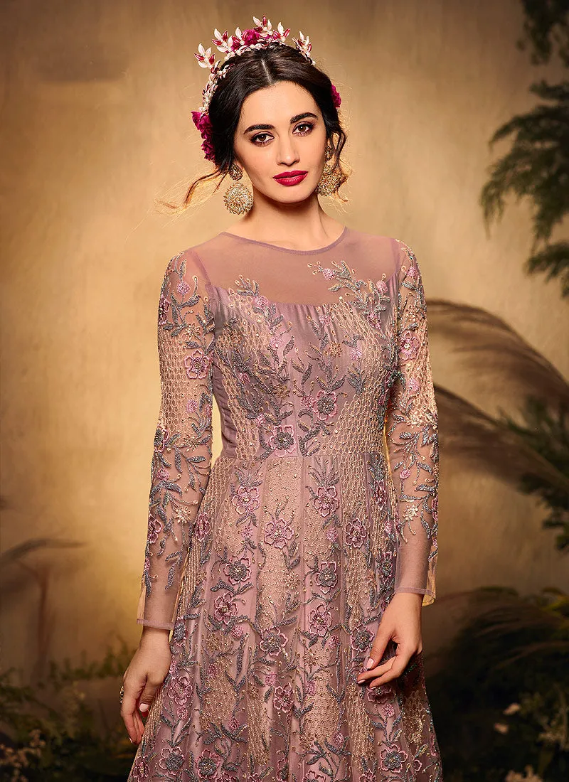 Mauve Multi Embroidered Designer Wedding Gown