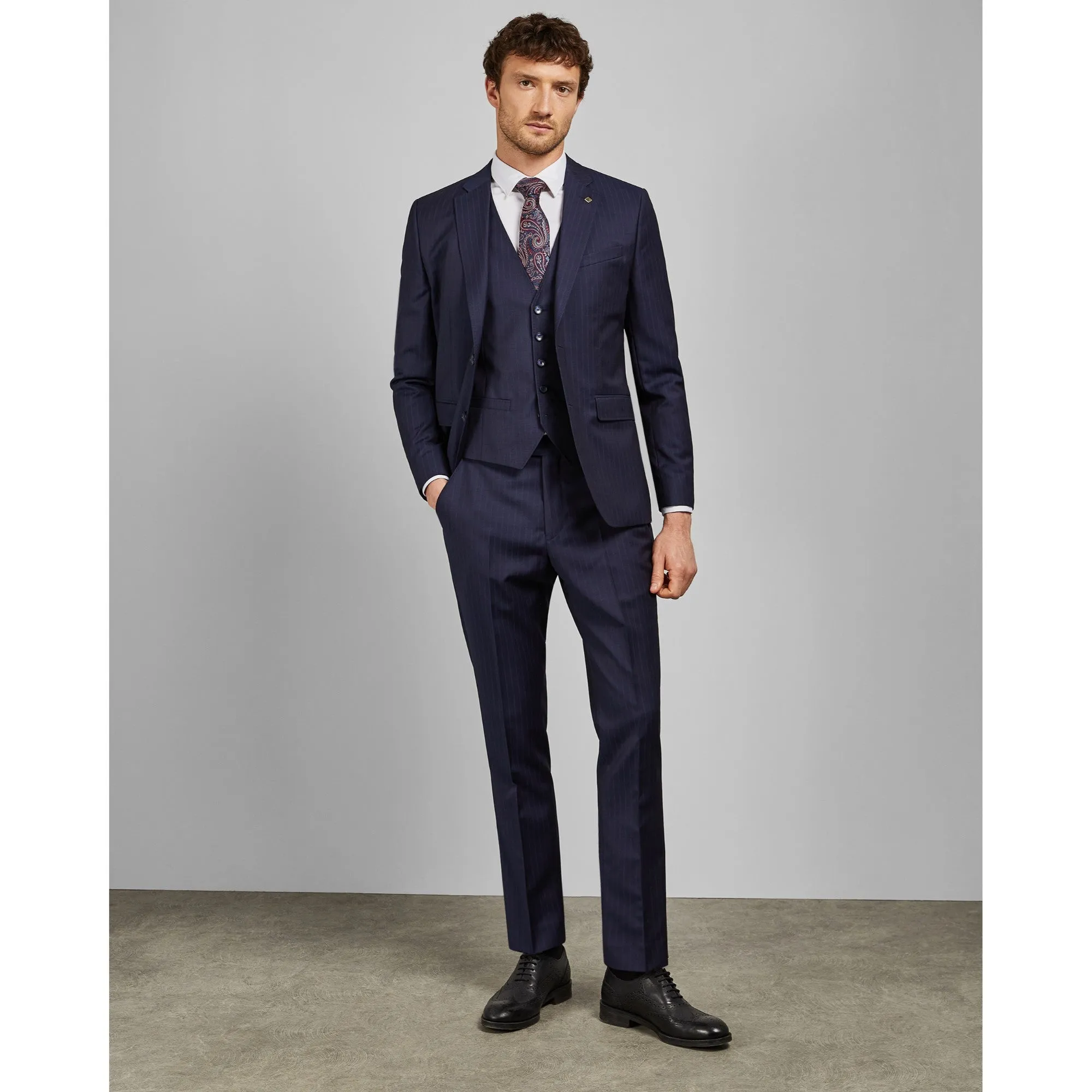 Men Mps-Omaghw-Rc9M-Debonair Stripe Waistcoat - Navy