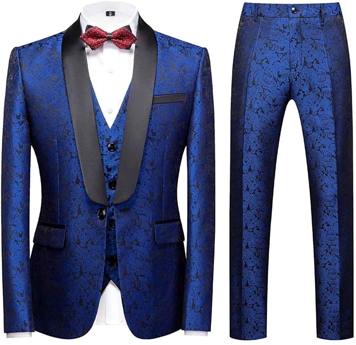 Men's Artistic Red Floral Long Sleeve 3pc Paisley Suit Set