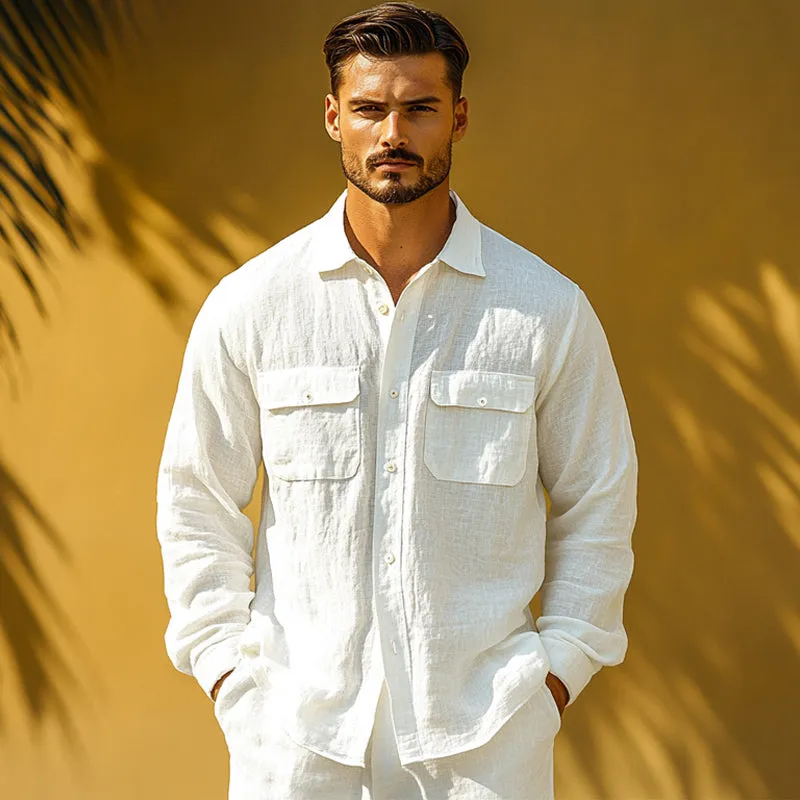 Men's Casual Loose Linen Long-sleeved Shirt 06224331U