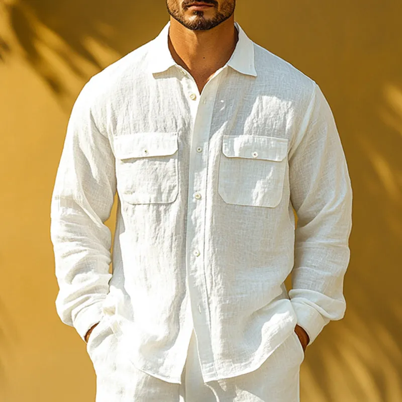 Men's Casual Loose Linen Long-sleeved Shirt 06224331U