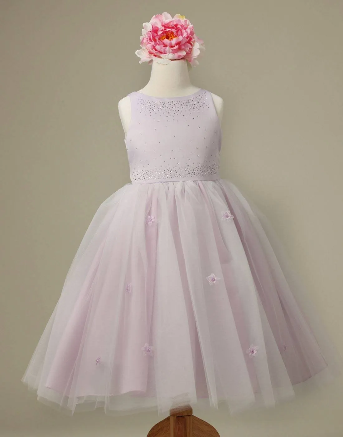 Mesmeric Tulle and Satin Dress with Floral Accents - White