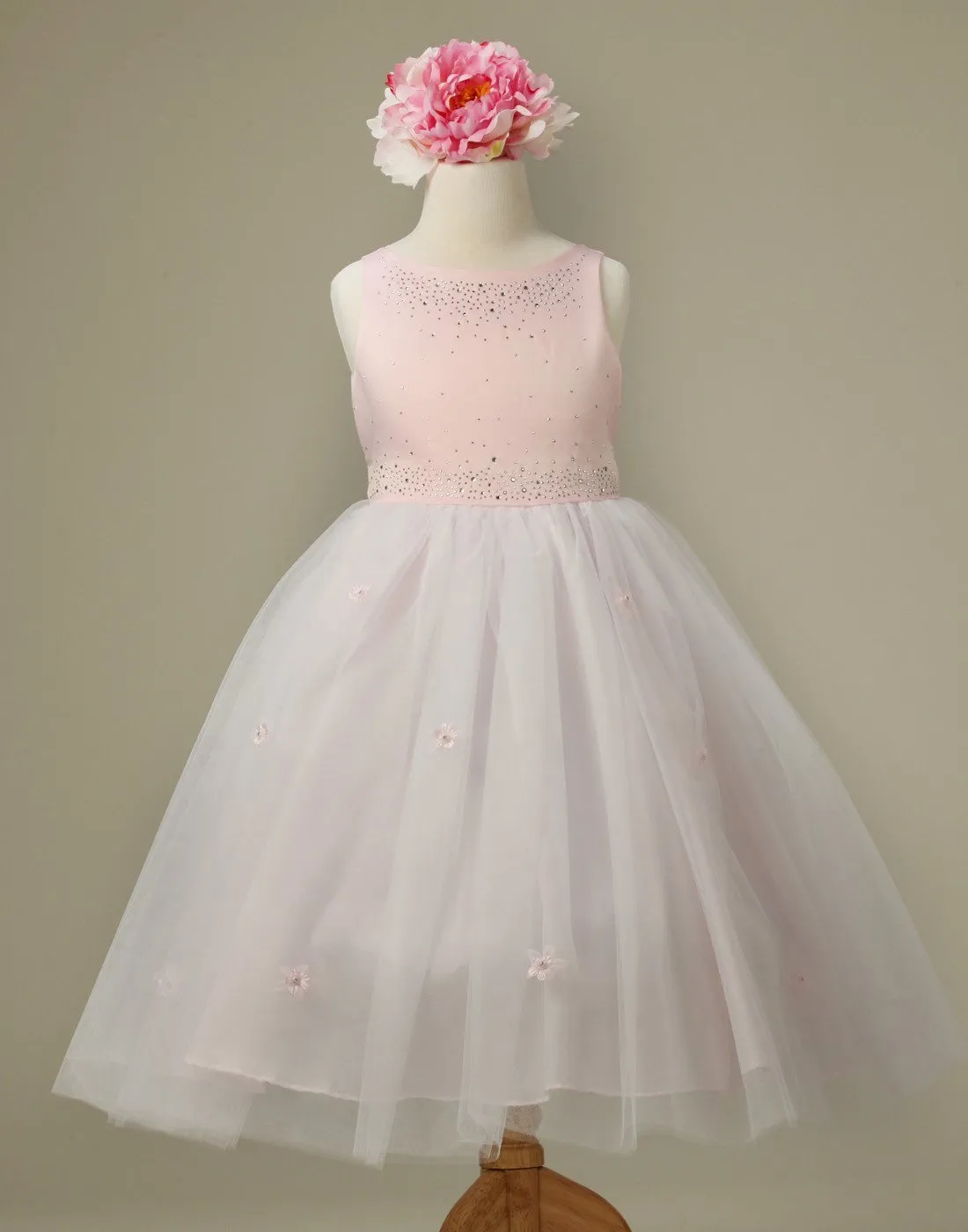 Mesmeric Tulle and Satin Dress with Floral Accents - White