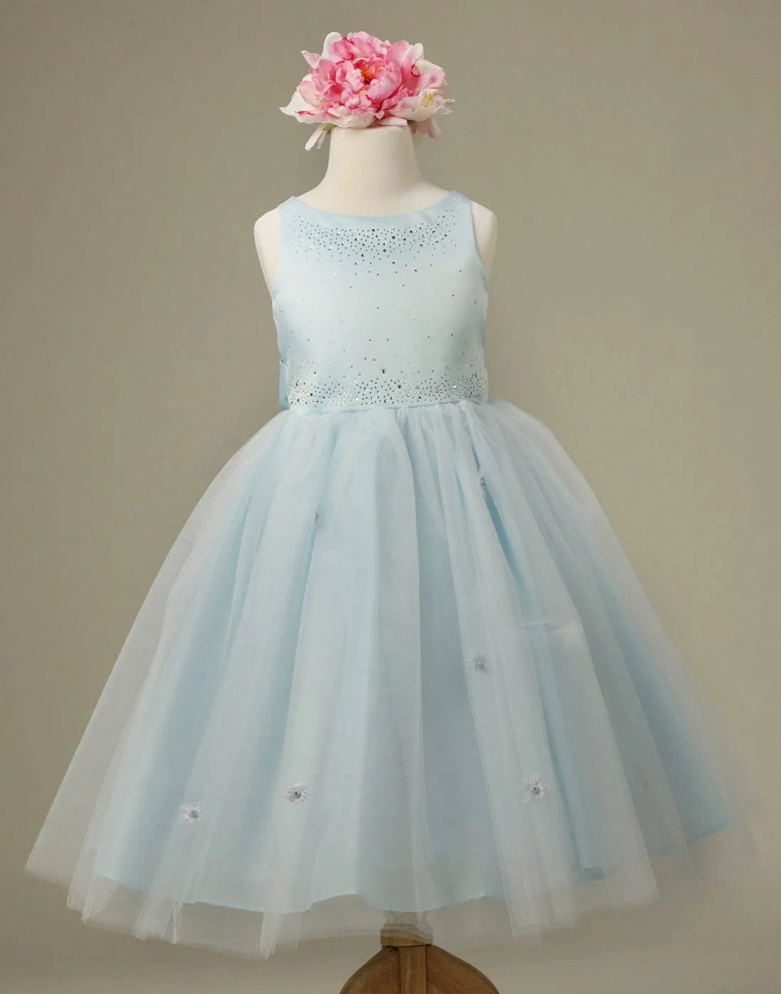 Mesmeric Tulle and Satin Dress with Floral Accents - White