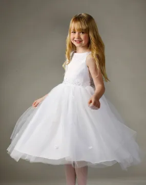 Mesmeric Tulle and Satin Dress with Floral Accents - White