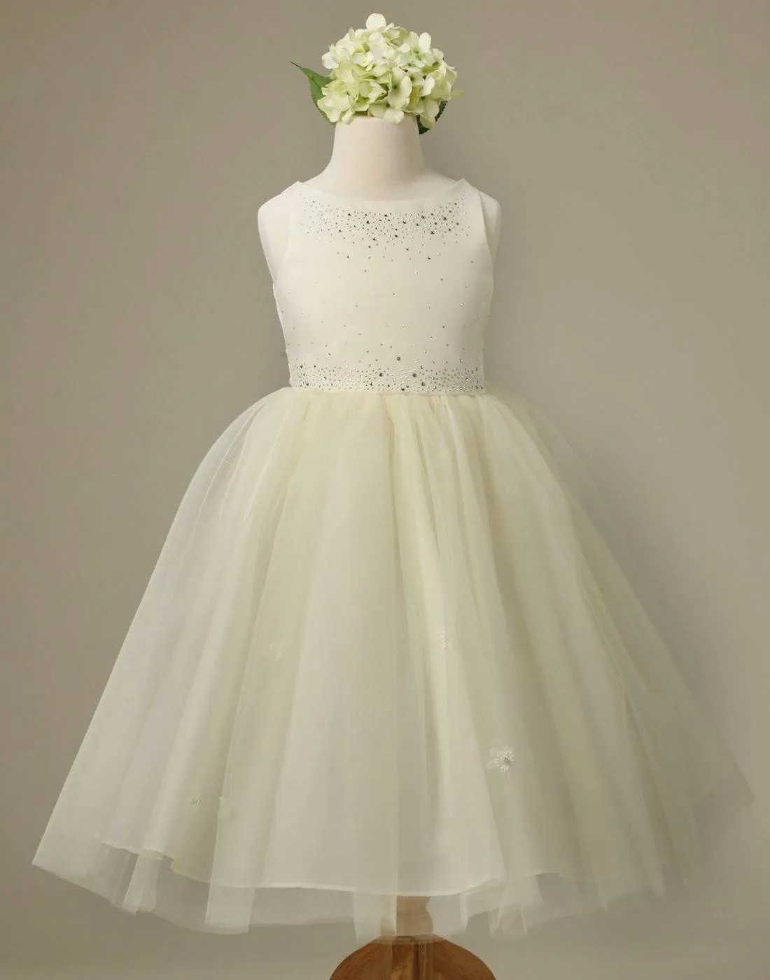 Mesmeric Tulle and Satin Dress with Floral Accents - White
