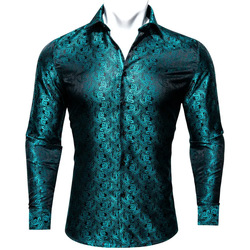 Midnight Black and Lake Blue Paisley Silk Dress Shirt