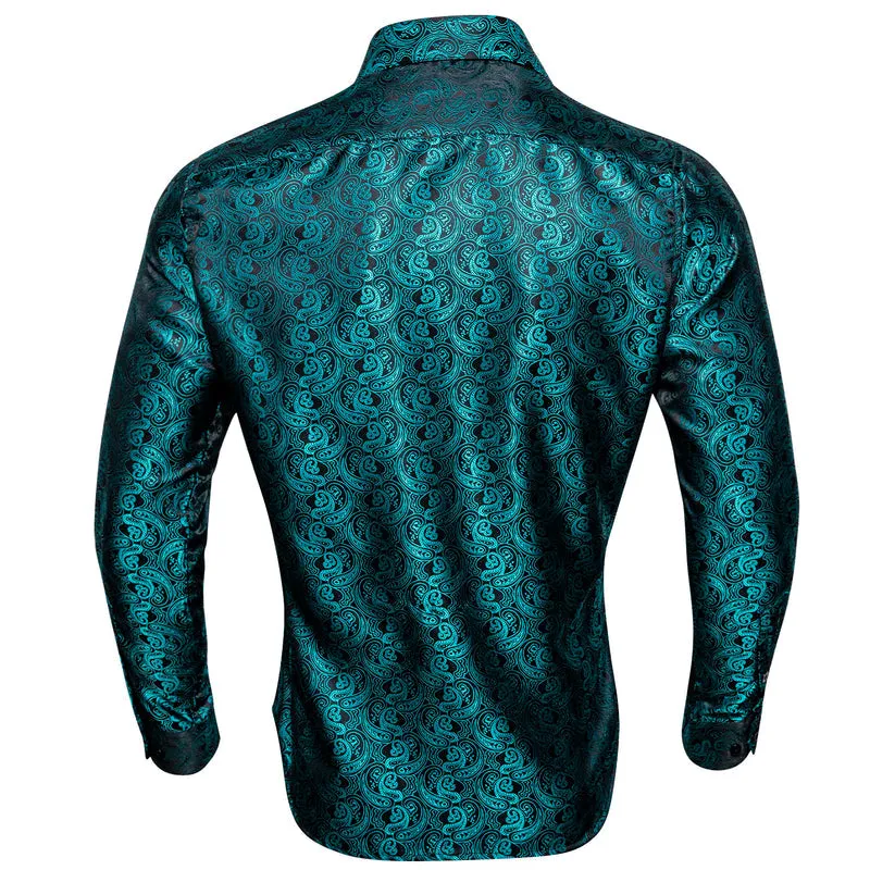 Midnight Black and Lake Blue Paisley Silk Dress Shirt