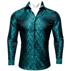 Midnight Black and Lake Blue Paisley Silk Dress Shirt
