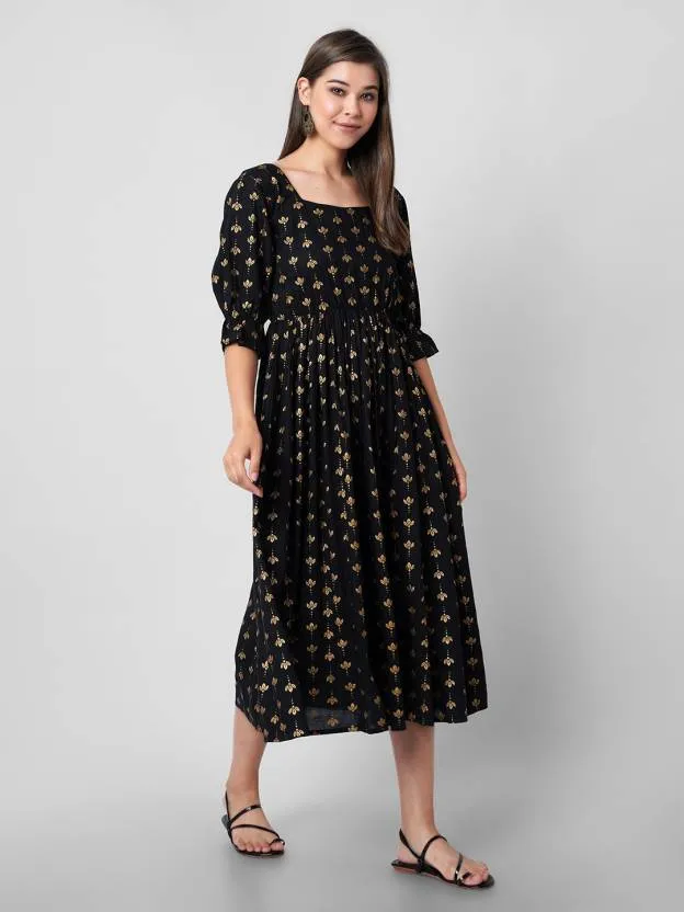 Midnight Elegance Empire Midi Dress