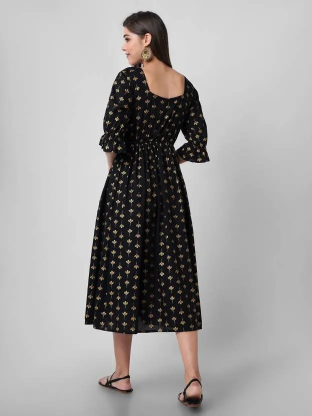 Midnight Elegance Empire Midi Dress