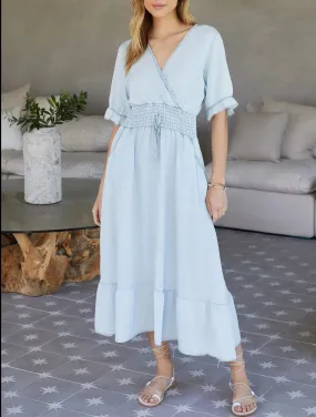 Milio Milano Italian Viscose Smocked Ruffle Dress