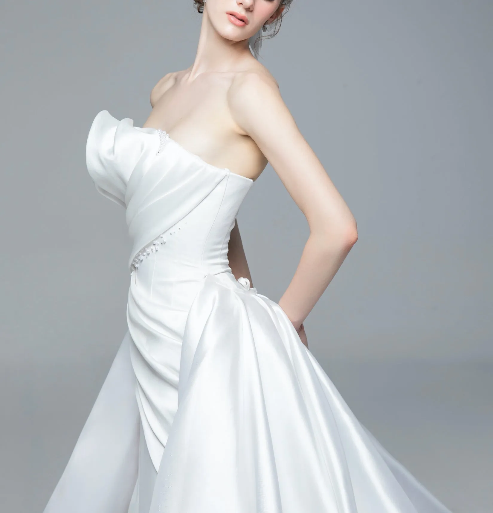Minimalist Strapless Satin Gown