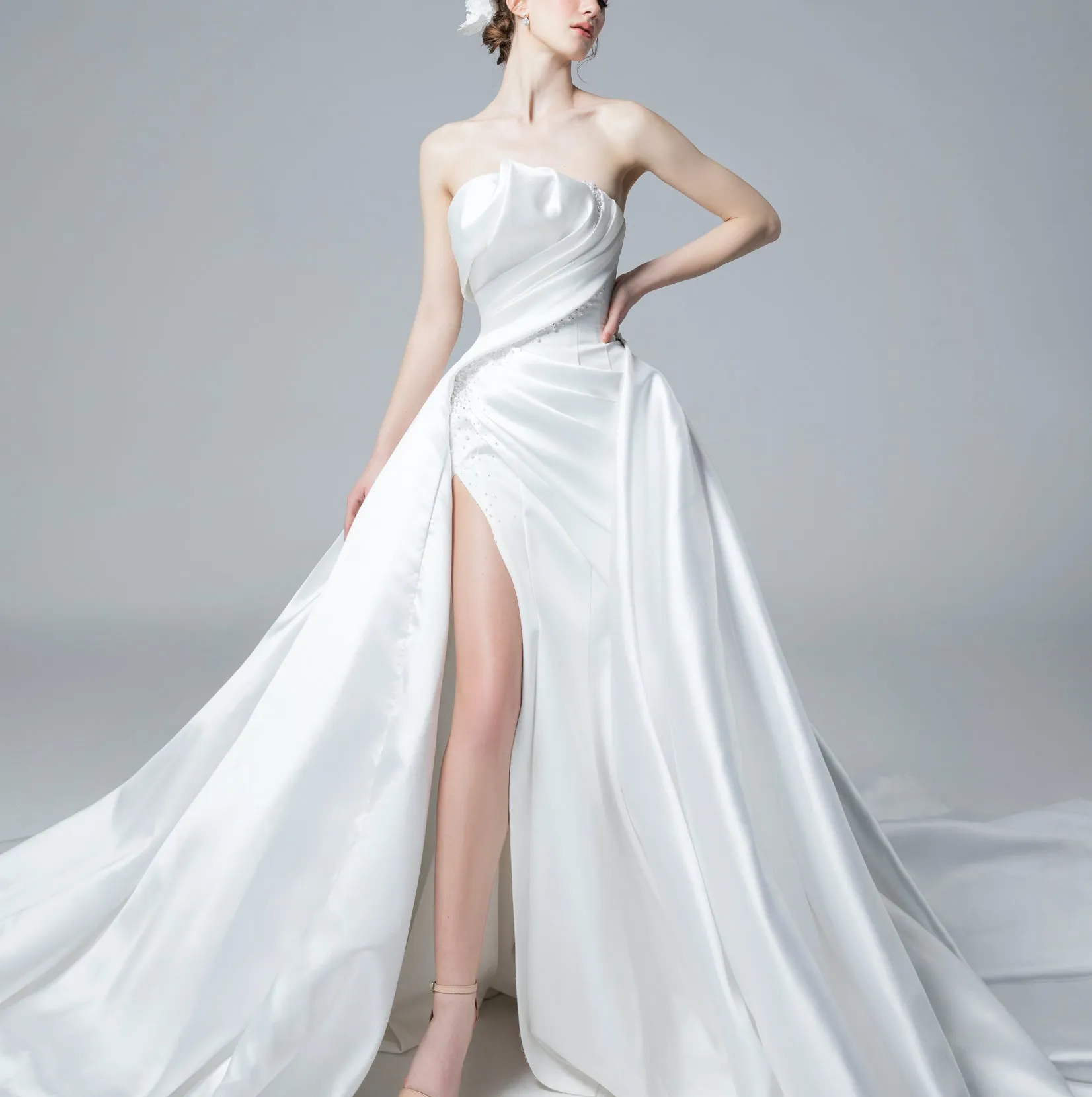 Minimalist Strapless Satin Gown